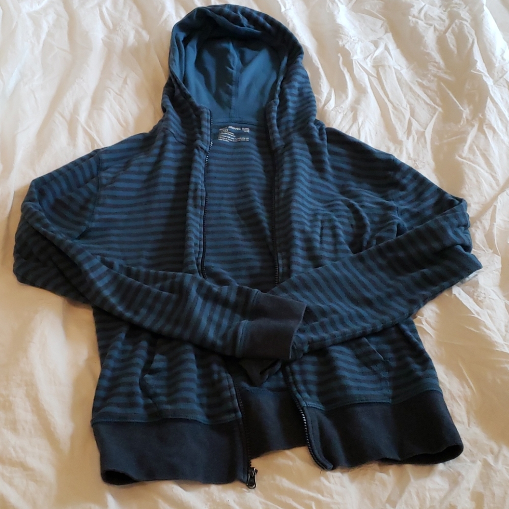 Large blue stripe Pact Organic hoodie